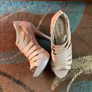 Platform cage open toe heels, nude
